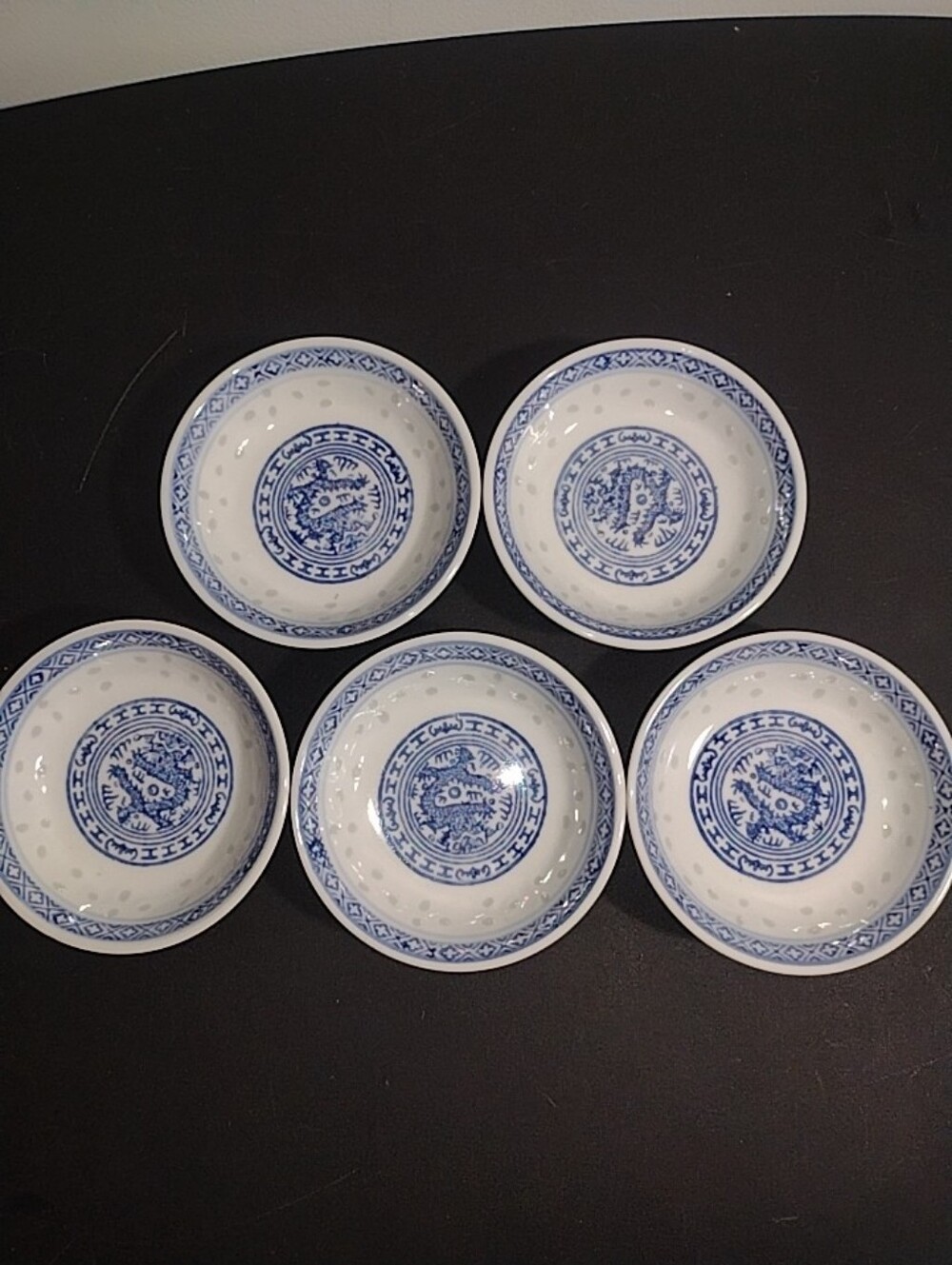 Blue and White Porcelain Dragon Rice Bowls - Set of 5
